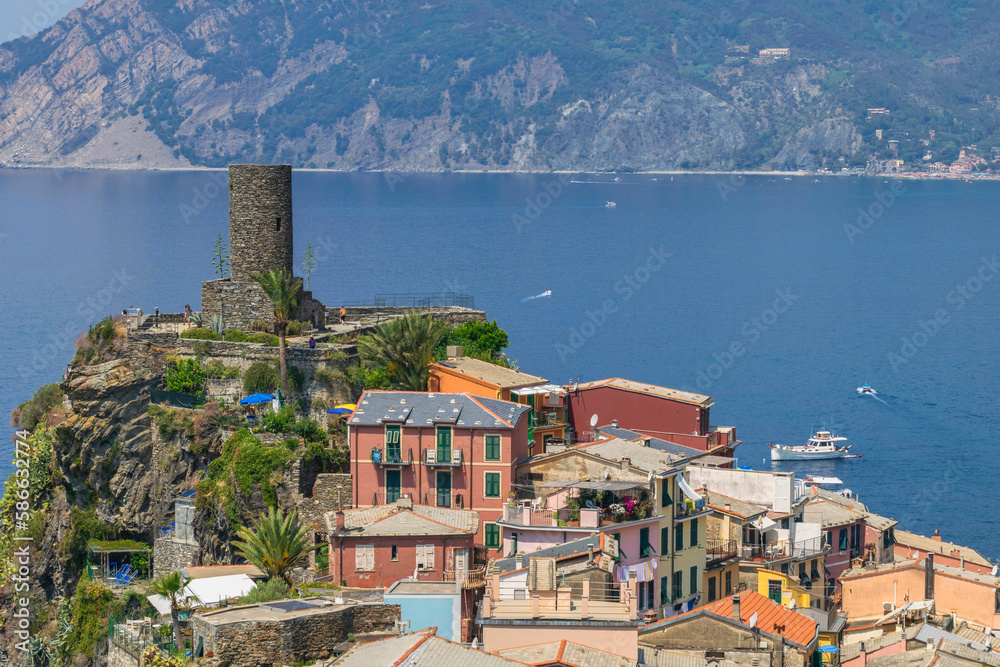 Vernazza village and ocean blue sea, Cinque Terre, Italy