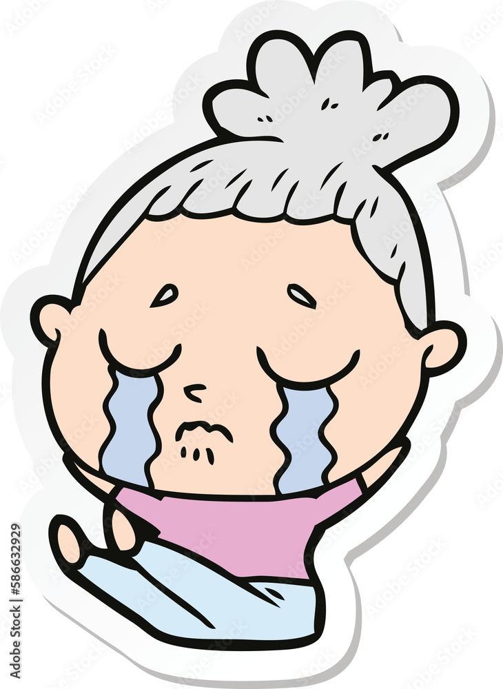 sticker of a cartoon crying woman