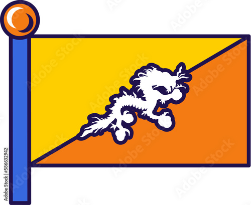 Bhutan country flag on flagpole for registration of solemn event, meeting foreign guests. Bhutan National independence day. Simple vector isolated on white background