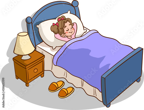 happy cute little kid girl sleep in the night 