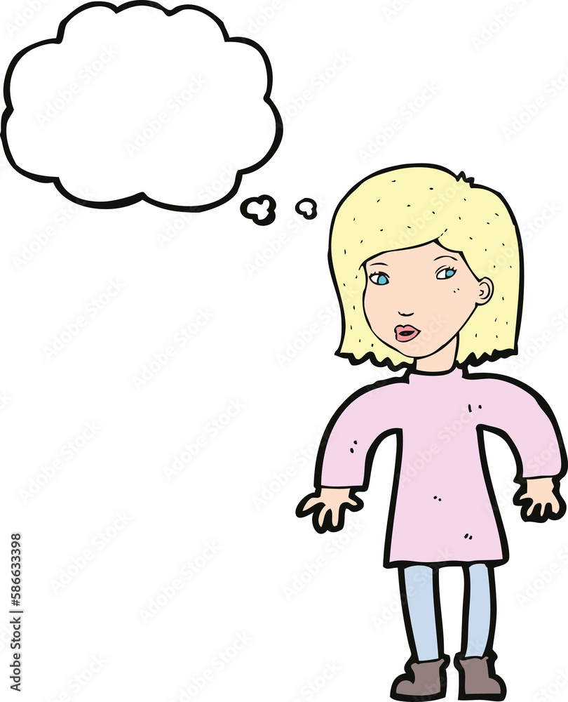 cartoon cautious woman with thought bubble cartoon cautious woman with thought bubble