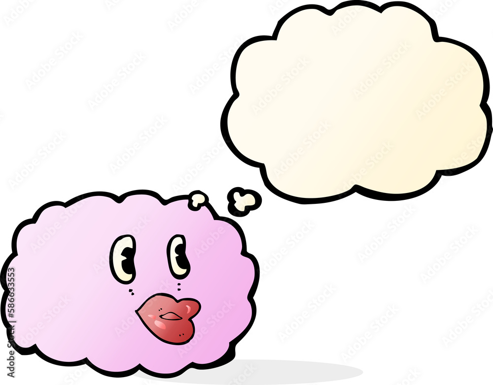 cartoon cloud symbol with thought bubble