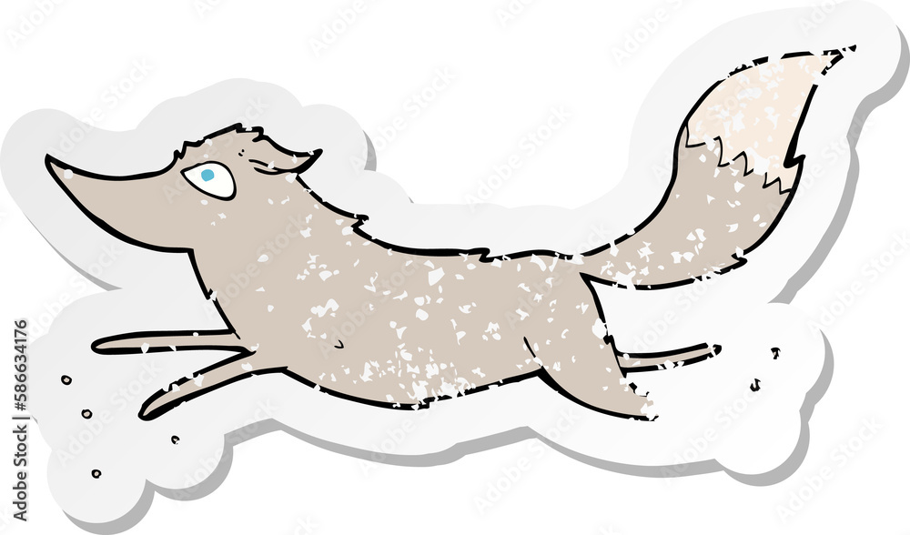 retro distressed sticker of a cartoon wolf running retro distressed sticker of a cartoon wolf running