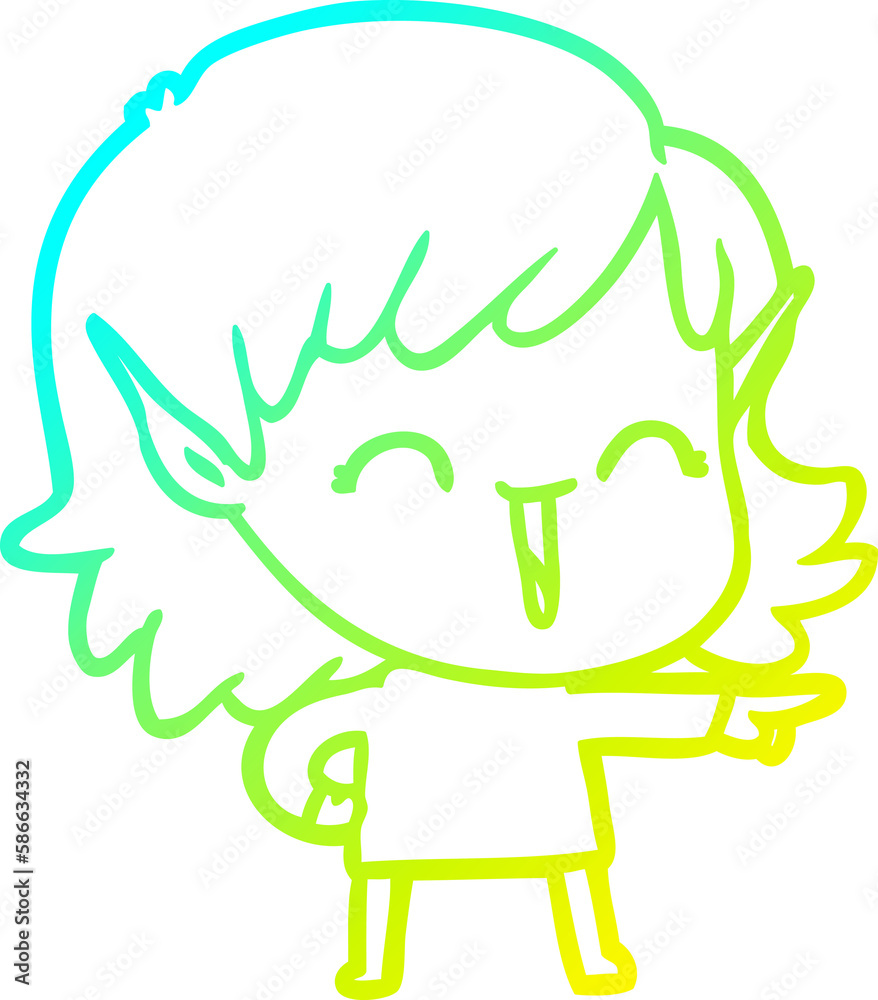 cold gradient line drawing cartoon elf girl