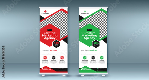 Roll up banner stand template design. corporate Roll up background for Presentation. Vertical roll up, x-stand, exhibition display, Marketing, Promotion