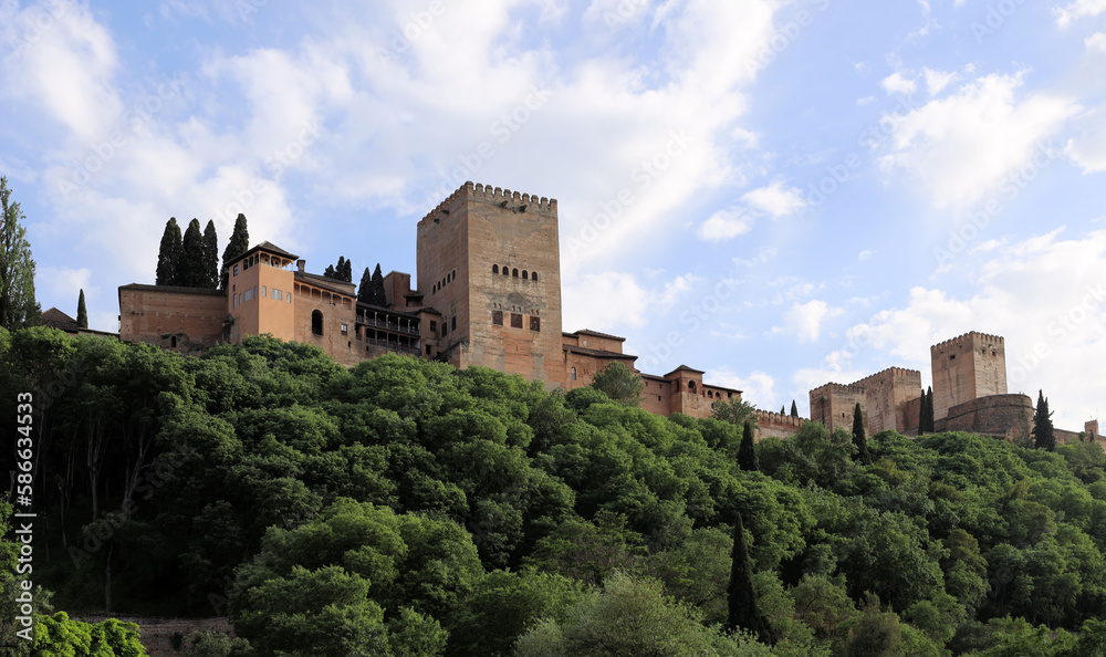 Panoramic view of Alhambra palace and fortress in Granada