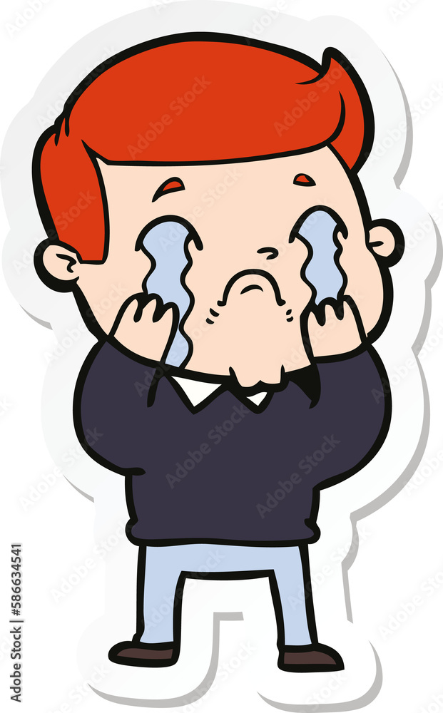 sticker of a cartoon man crying