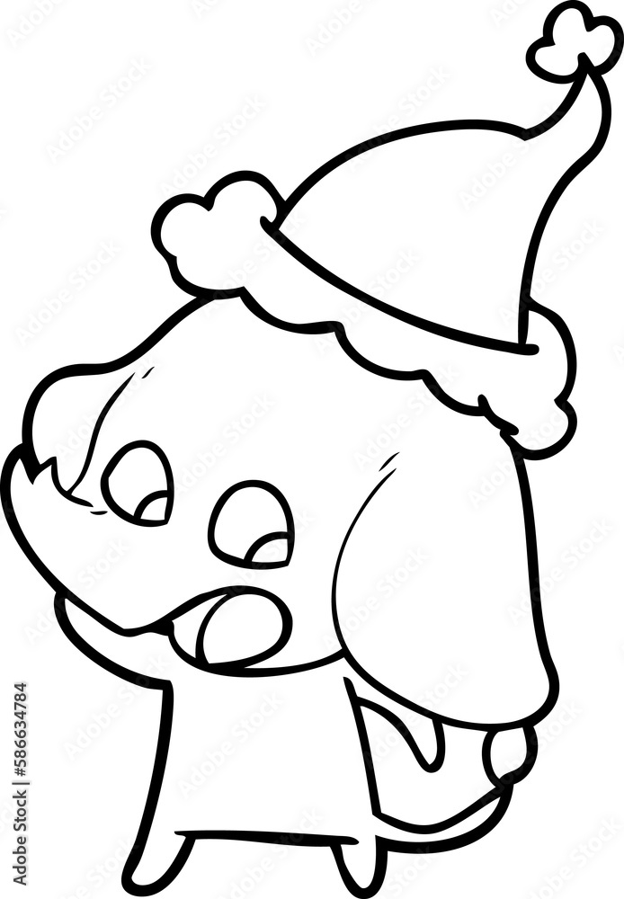 cute line drawing of a elephant wearing santa hat cute line drawing of a elephant wearing santa hat