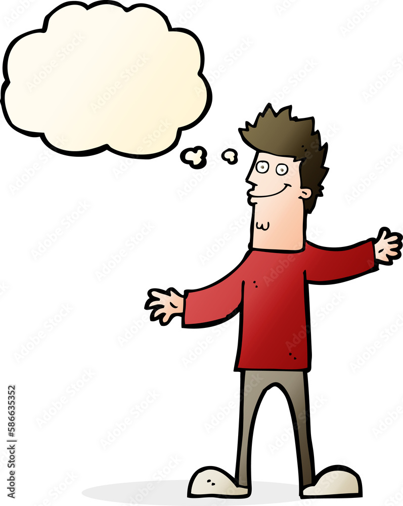 cartoon happy man with thought bubble cartoon happy man with thought bubble