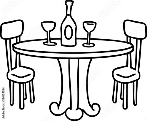 line drawing doodle dinner table and drinks