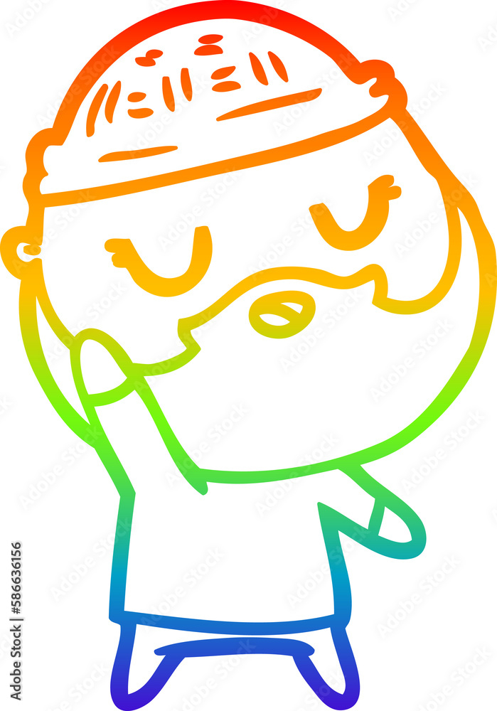 rainbow gradient line drawing cute cartoon man with beard