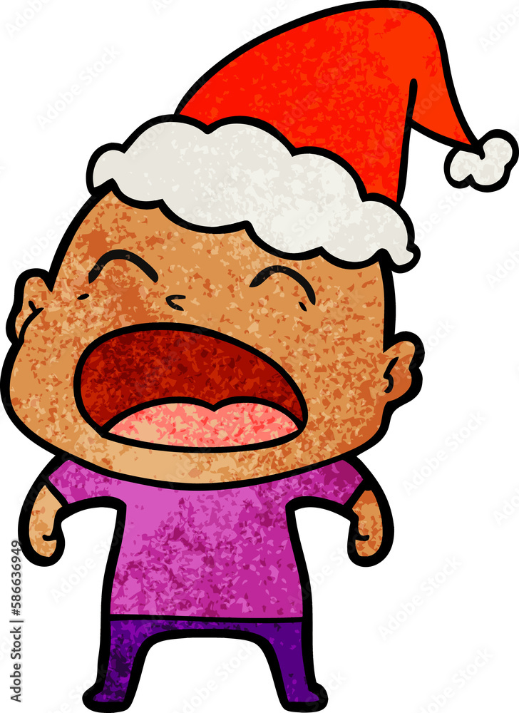 textured cartoon of a shouting bald man wearing santa hat textured cartoon of a shouting bald man wearing santa hat