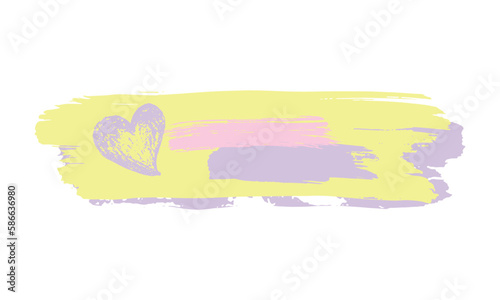 Brush stroke composition element pink, yellow, lilac, lavender colours. Vector stock hand draw illustration isolated on white background for design template, border and frame. 