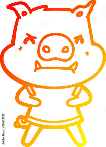 warm gradient line drawing angry cartoon pig