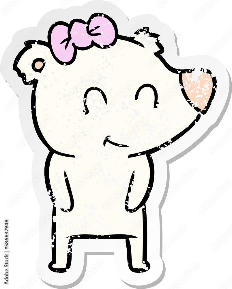 distressed sticker of a female polar bear cartoon distressed sticker of a female polar bear cartoon