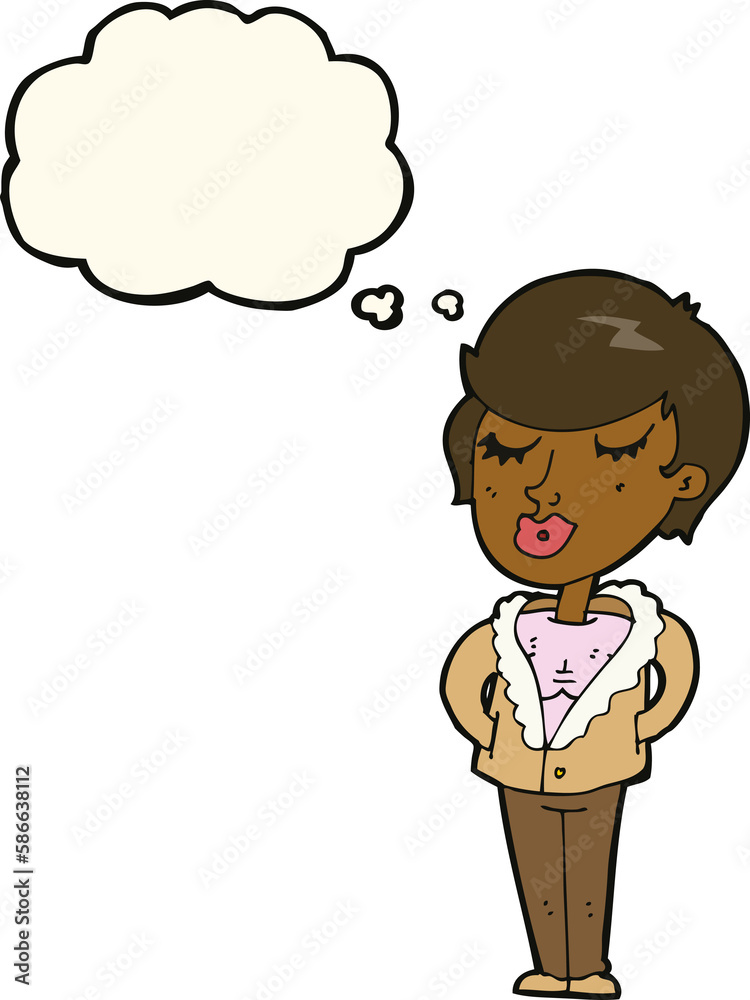 cartoon cool relaxed woman with thought bubble cartoon cool relaxed woman with thought bubble