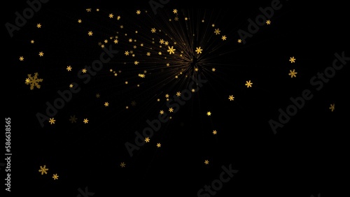 Explosion of animated snowflakes on dark background 