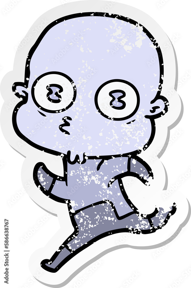 distressed sticker of a cartoon weird bald spaceman distressed sticker of a cartoon weird bald spaceman