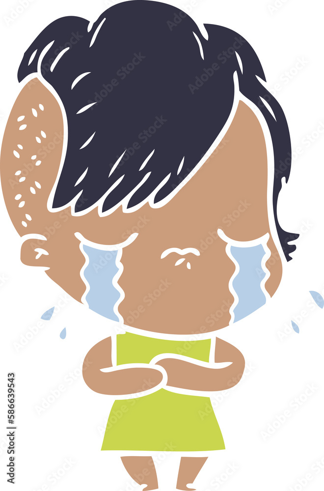 flat color style cartoon crying girl flat color style cartoon crying girl