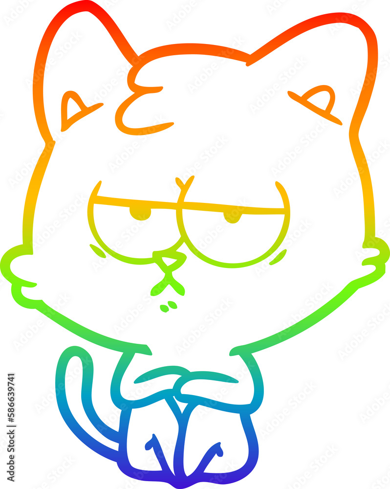 rainbow gradient line drawing bored cartoon cat rainbow gradient line drawing bored cartoon cat