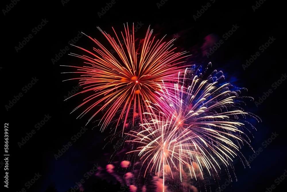 Joyous New Year Festival Sky Illuminated with Colours of Fireworks. Generative AI