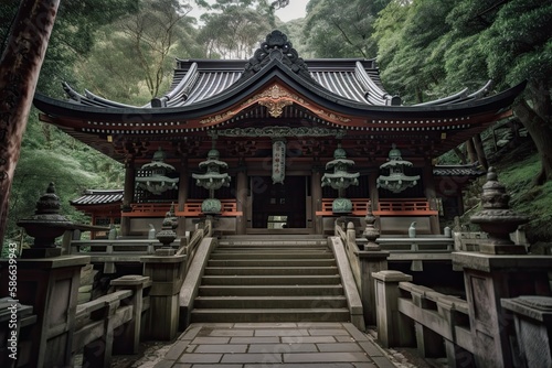 Discovering Secrets of Ancient Japanese Culture: Visiting a Mysterious Shrine Entrance Deep in the Forest. Generative AI