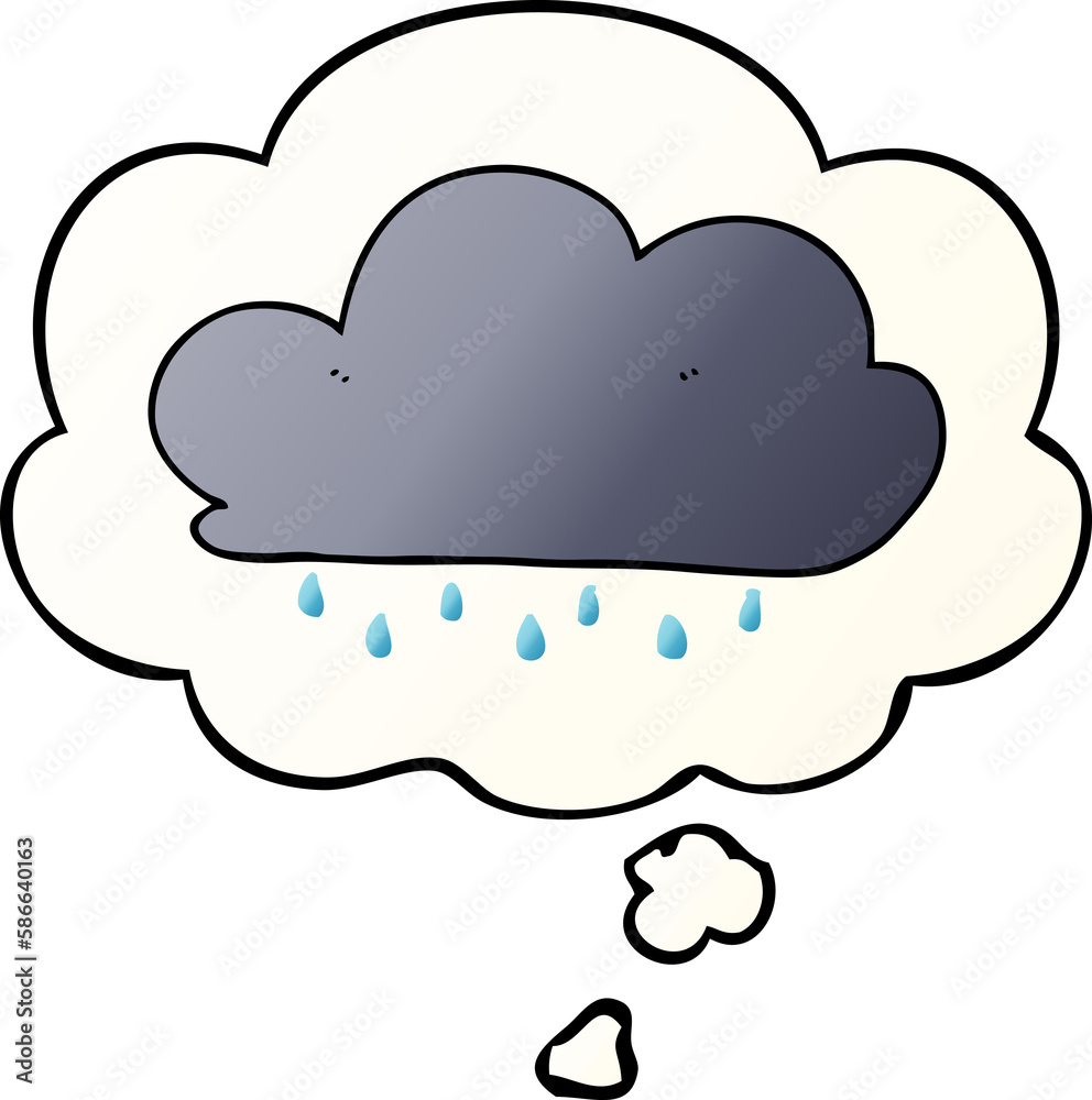 cartoon rain cloud and thought bubble in smooth gradient style cartoon rain cloud and thought bubble in smooth gradient style