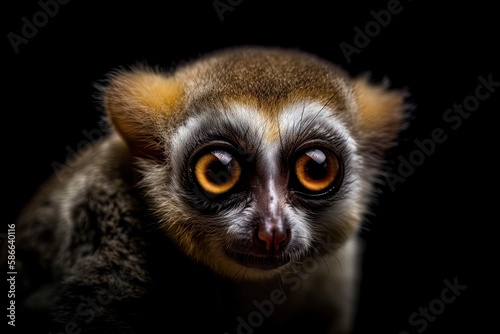 Wild Ring-tailed Lemur Portrait on a Black Background - Captivating Madagascar Wildlife: Generative AI © AIGen