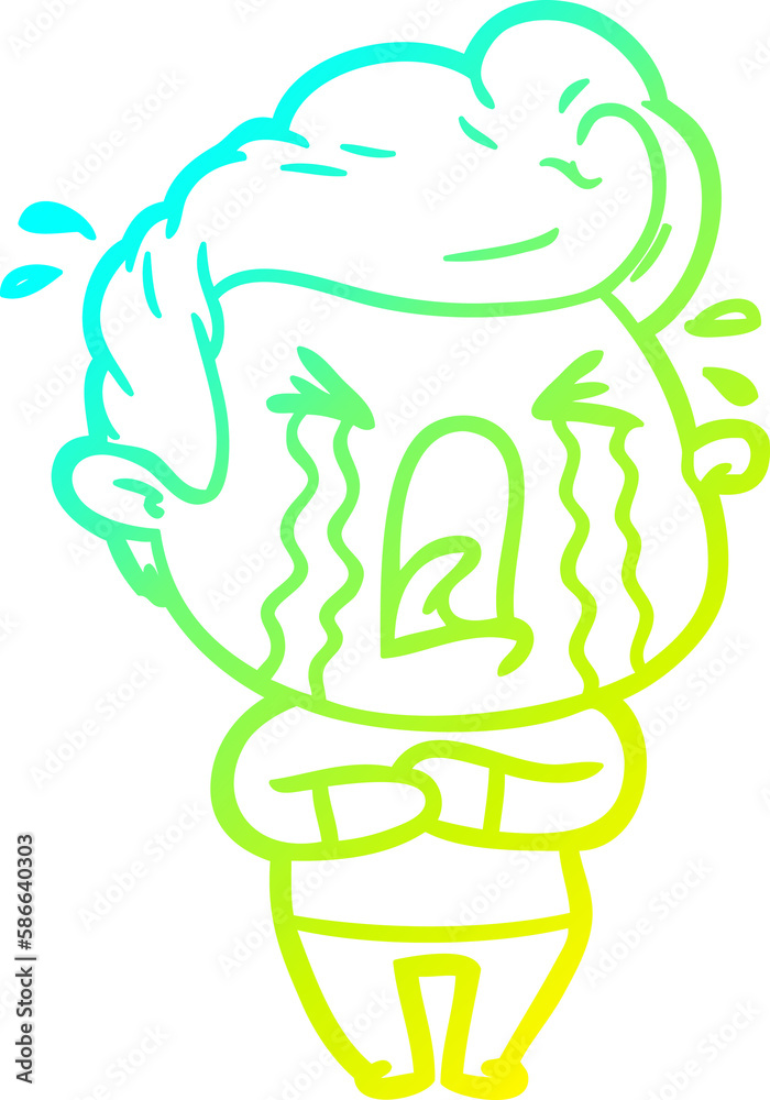 Fototapeta premium cold gradient line drawing cartoon crying man