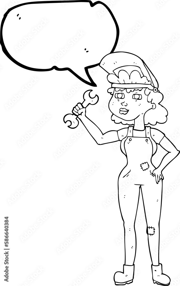 Obraz premium speech bubble cartoon woman with spanner