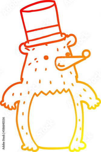 warm gradient line drawing cartoon bear in top hat