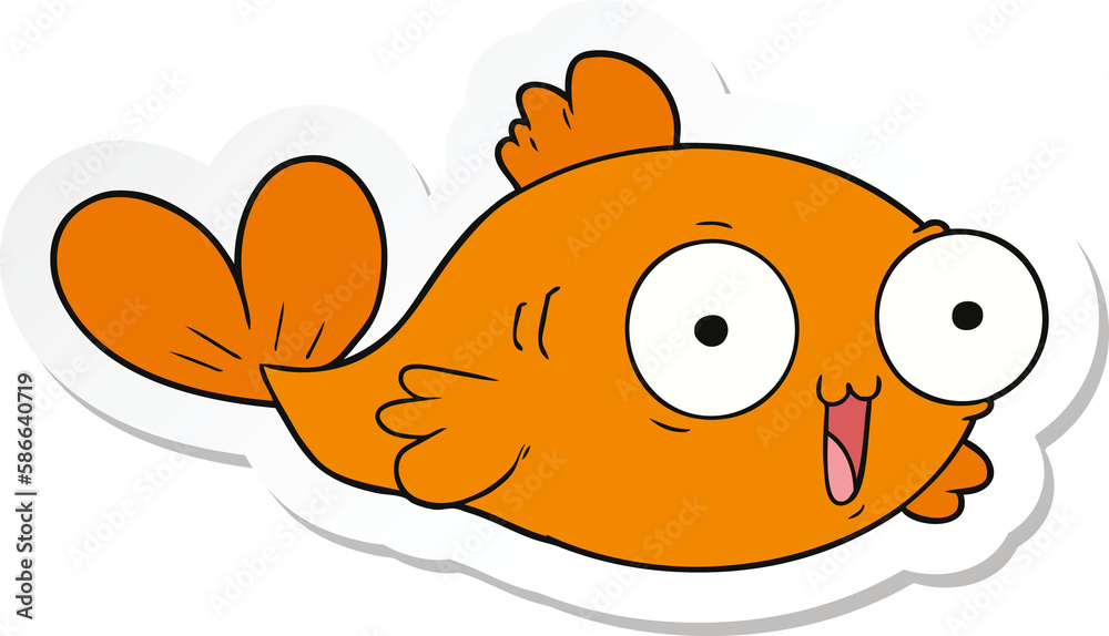 sticker of a happy goldfish cartoon