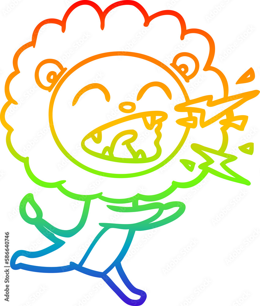 Obraz premium rainbow gradient line drawing cartoon running lion
