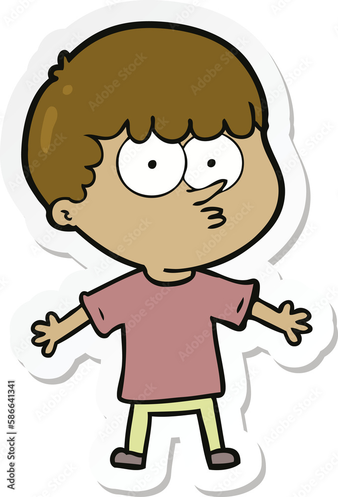 sticker of a cartoon curious boy sticker of a cartoon curious boy
