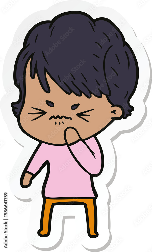 sticker of a cartoon frustrated woman