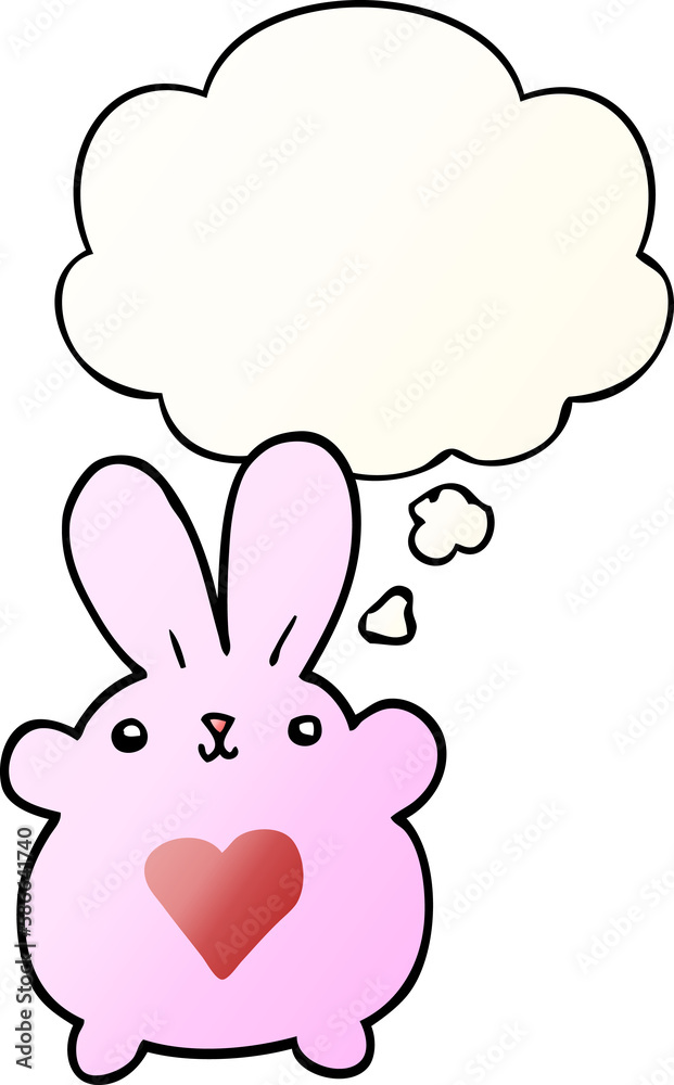 cute cartoon rabbit with love heart and thought bubble in smooth gradient style cute cartoon rabbit with love heart and thought bubble in smooth gradient style