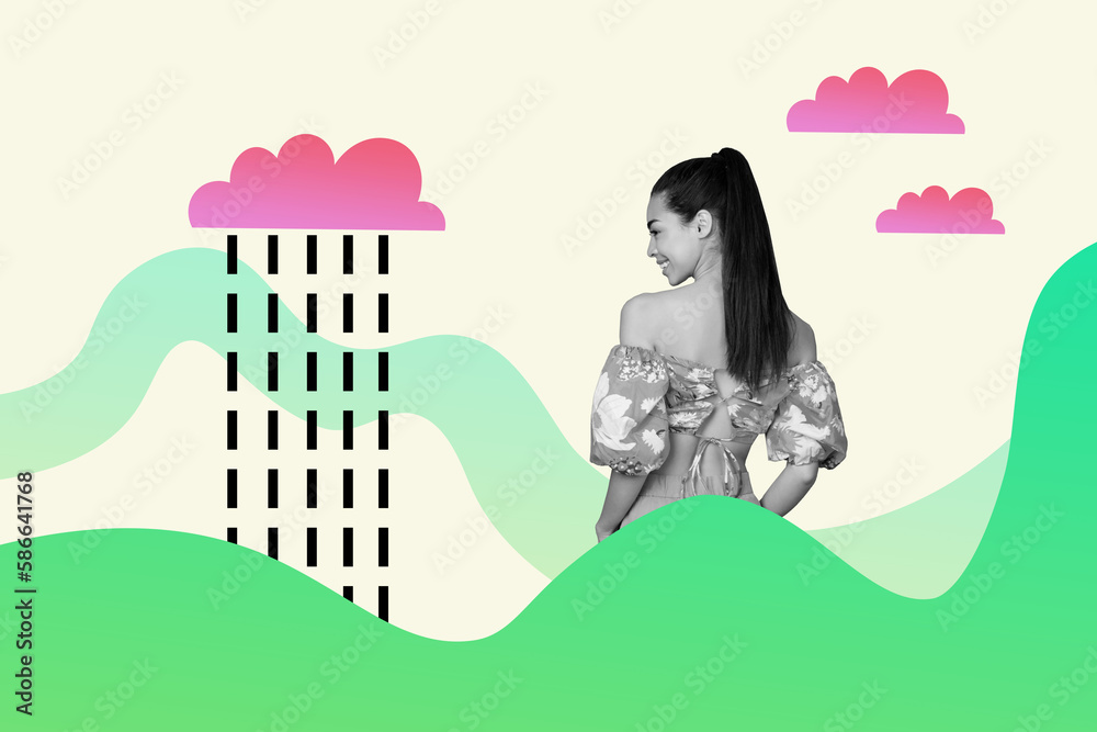 Nice painting portrait collage weather forecast concept young girl tv program host journalist predict rainy cloudy day Nice painting portrait collage weather forecast concept young girl tv program host journalist predict rainy cloudy day