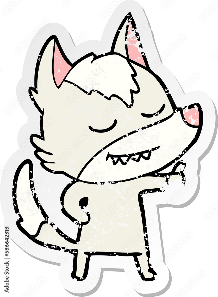distressed sticker of a friendly cartoon wolf distressed sticker of a friendly cartoon wolf