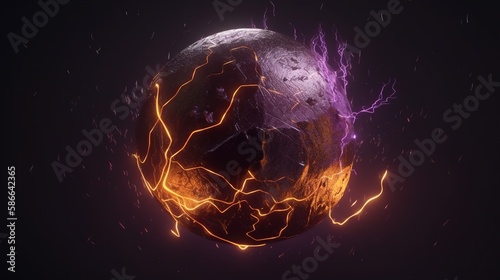 ball of lightning, circular discharge, sparkling purple and yellow flashes