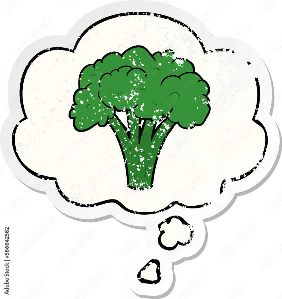 cartoon brocoli and thought bubble as a distressed worn sticker cartoon brocoli and thought bubble as a distressed worn sticker