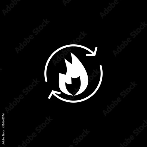 Metabolic processes icon in flat. Fire with arrows rotation symbol on black