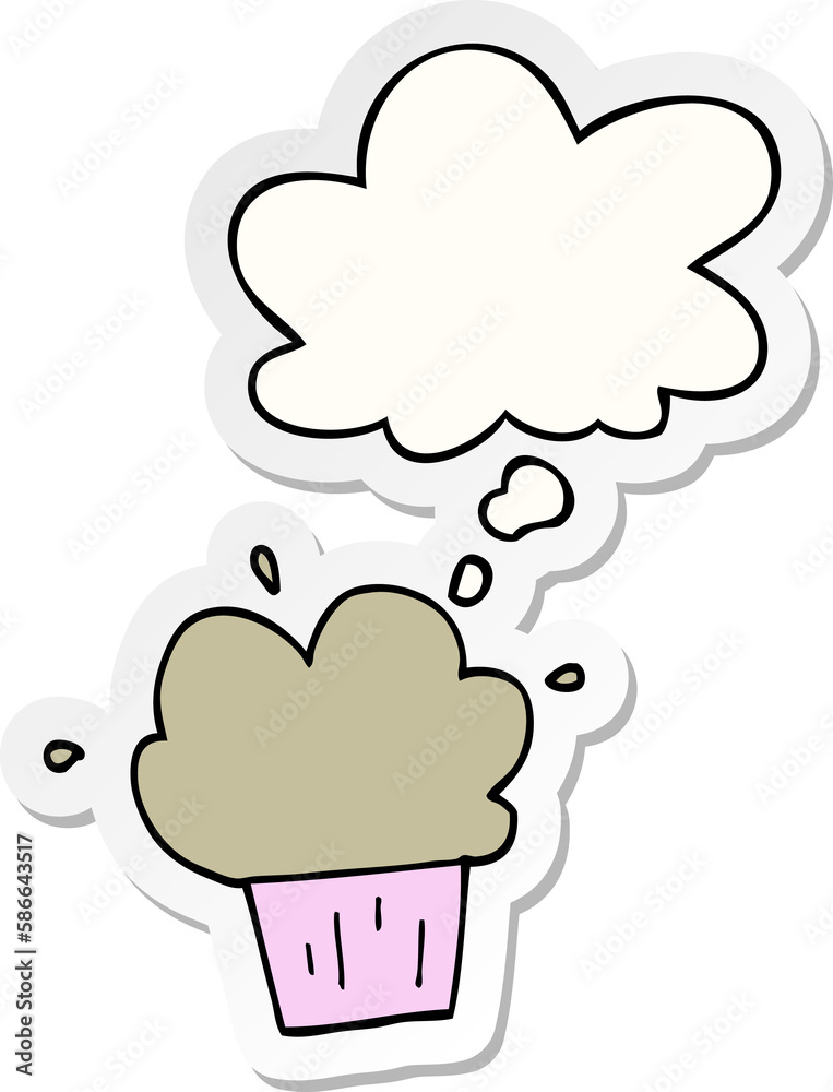 cartoon cupcake and thought bubble as a printed sticker cartoon cupcake and thought bubble as a printed sticker