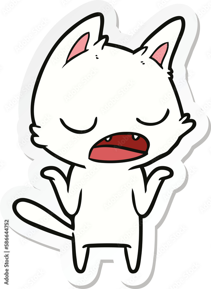 sticker of a talking cat shrugging shoulders sticker of a talking cat shrugging shoulders