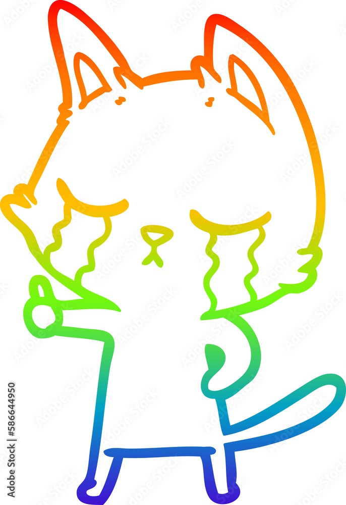 rainbow gradient line drawing crying cartoon cat rainbow gradient line drawing crying cartoon cat