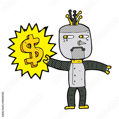cartoon robot with money symbol