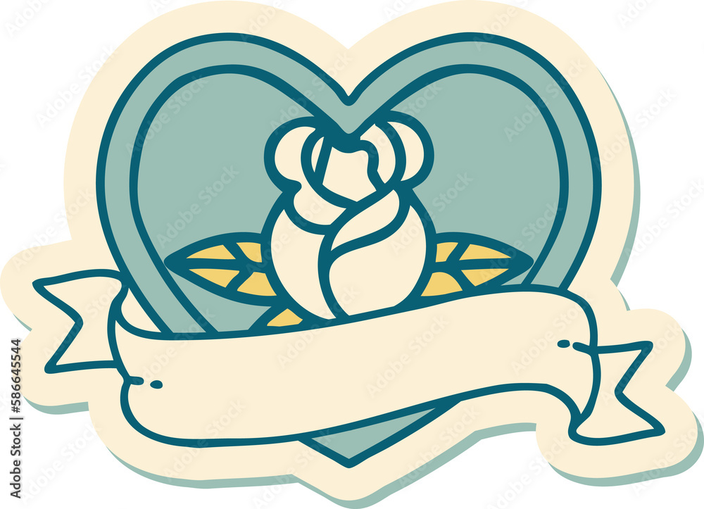 tattoo style sticker of a heart rose and banner tattoo style sticker of a heart rose and banner