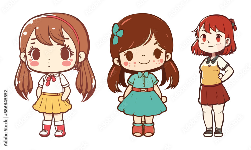Cute anime kawaii girl cartoon character with vector illustration Cute anime kawaii girl cartoon character with vector illustration