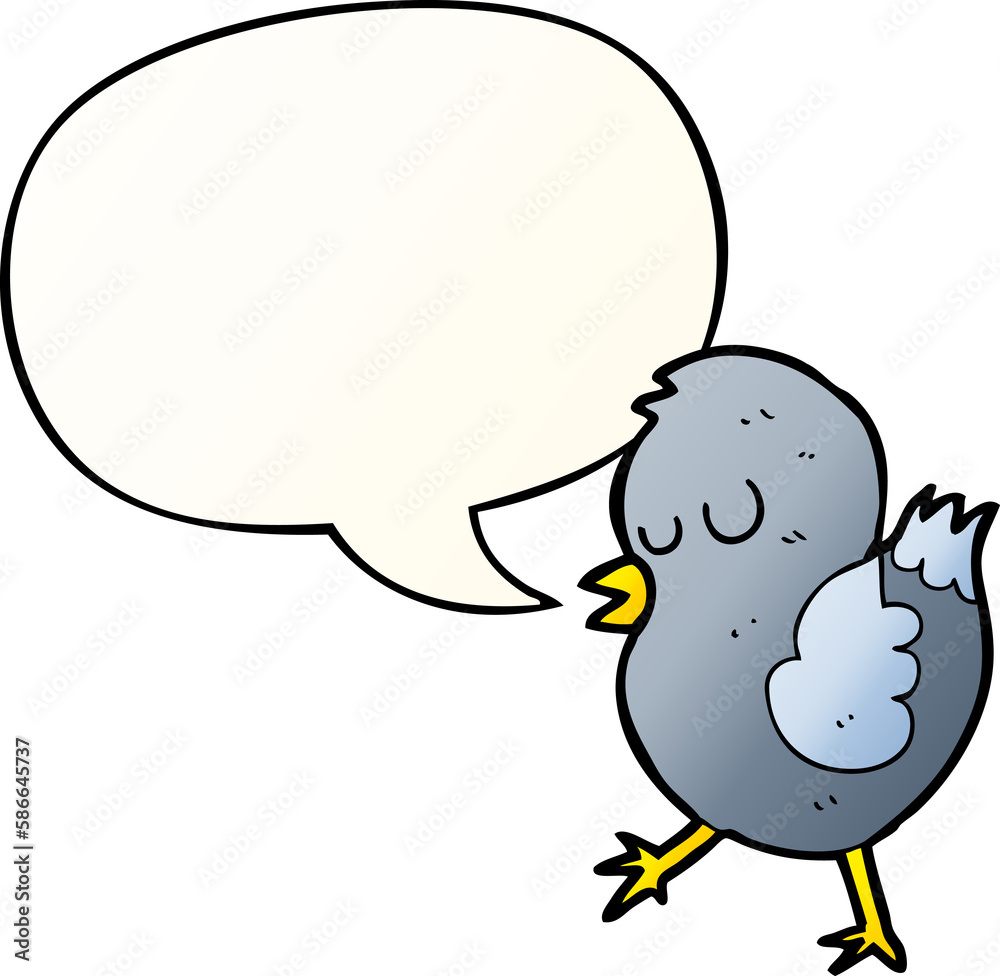 cartoon bird and speech bubble in smooth gradient style
