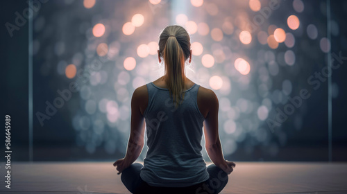 Young woman meditating. Generative AI