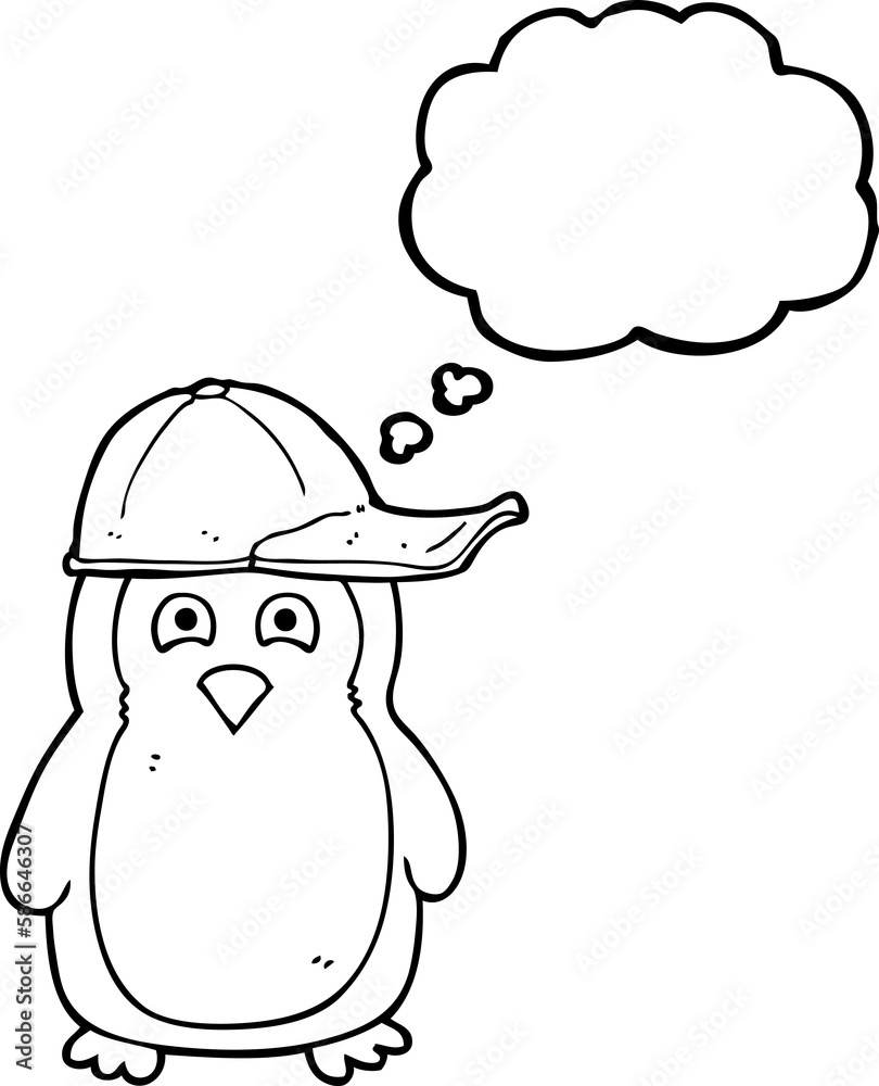 thought bubble cartoon penguin wearing hat thought bubble cartoon penguin wearing hat